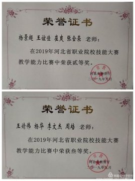 乐亭职校教师在2019年河北省职业院校技能大赛教学能力比赛中获奖