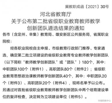 喜报！丰南职教中心机电、数控两个专业教学团队入选省级职业教育教师教学创新团队