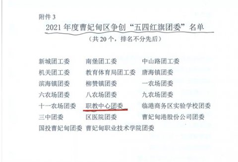 曹妃甸区职教中心团委获团区委表彰