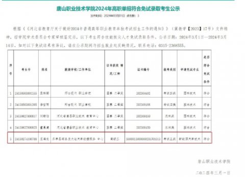 乐亭职校又一名学子免试升入大学